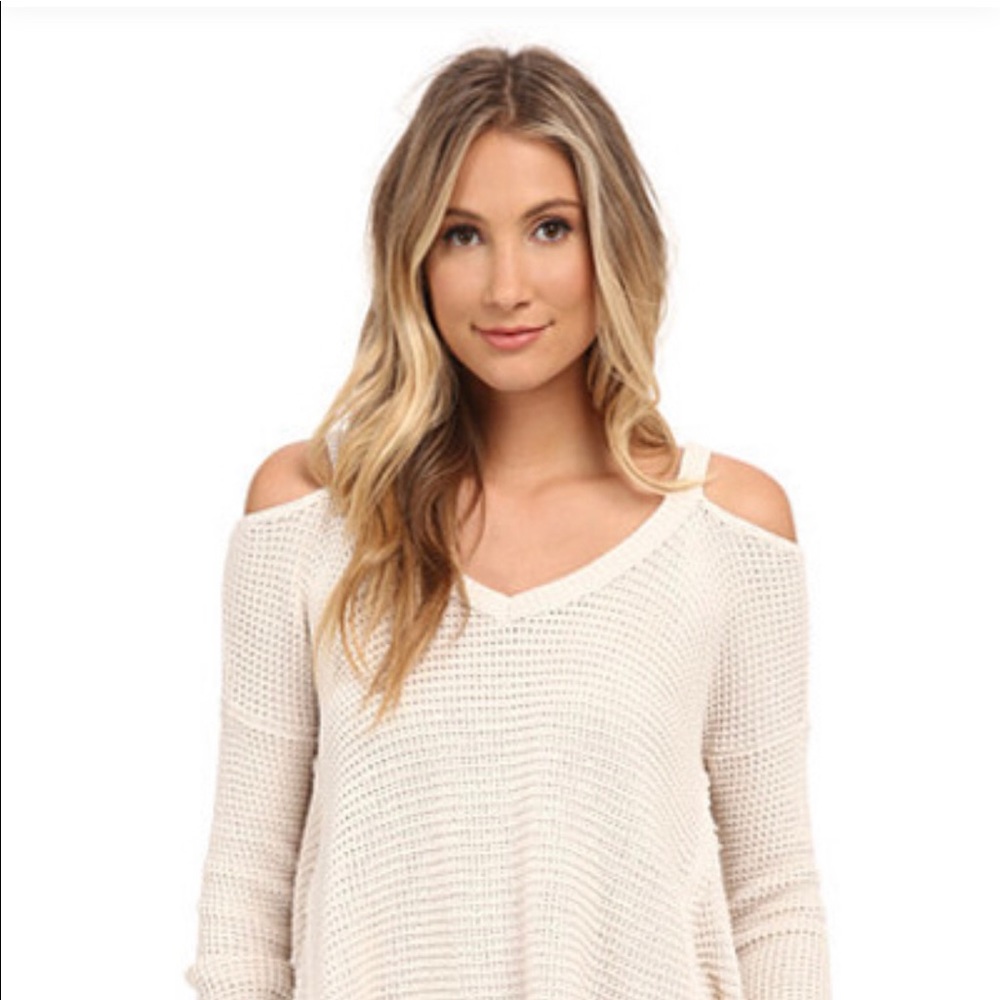 Free People Waffle Knit Cold Shoulder Sweater